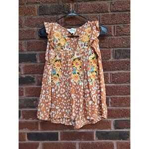 savannah jane Women's Top Size Medium Orange White Embroidered Floral Boho